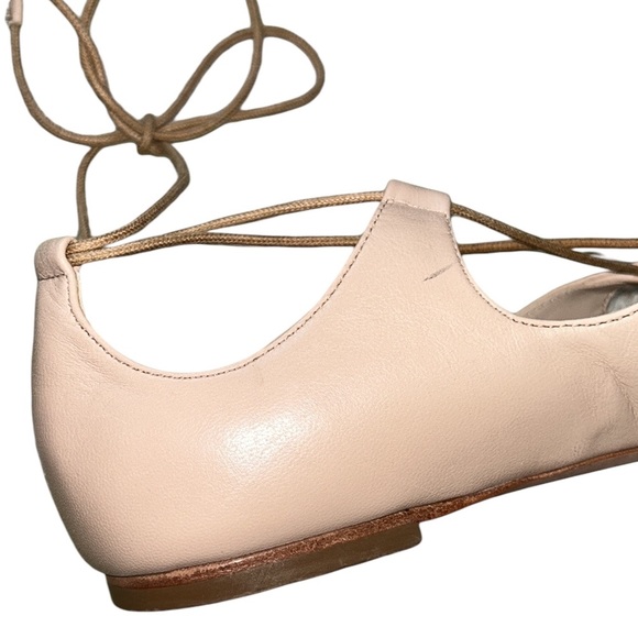 Loeffler Randall Ambra Nude Lace-Up Ankle Wrap Leather Ballet Flats - 8 - Picture 12 of 16